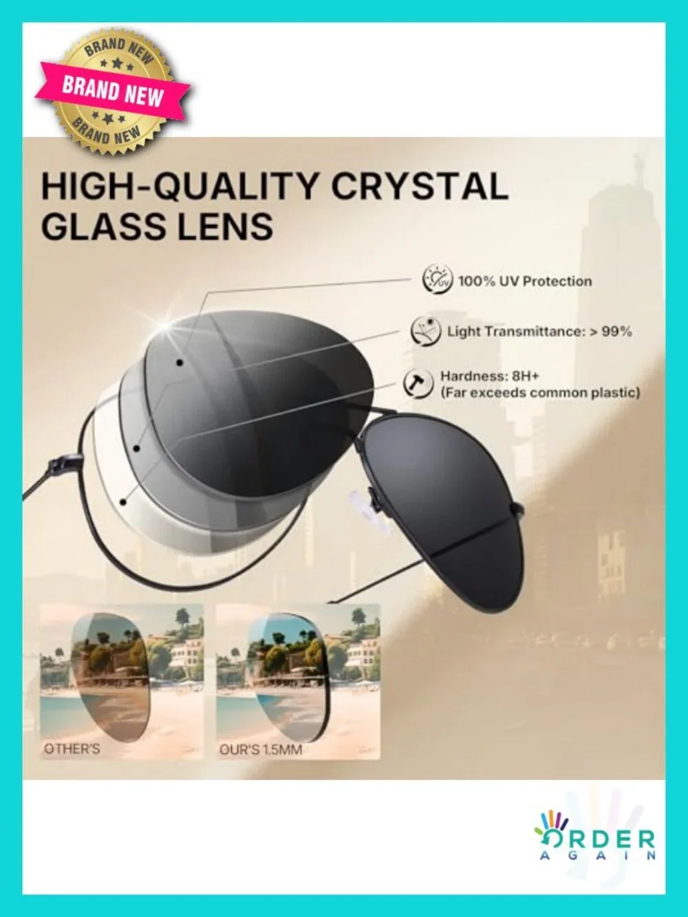 Glass Lens Aviator Sunglasses Small 55mm Metal Frame UV400
